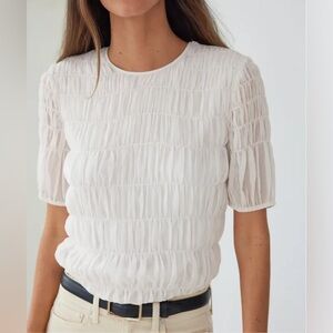 SOLD NWOT AYR Silk Cotton Top Minimalist Elegant White Elbow-Sleeve Blouse XS